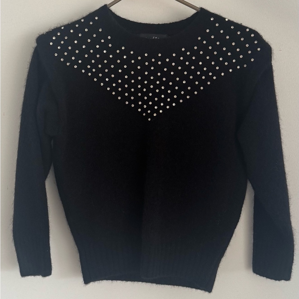Retrofete Astra Mock Neck Sweater Mohair Wool Crystal Embeillshed Black Size S